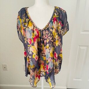 Anthropologie Postella Silk Floral Top Size S